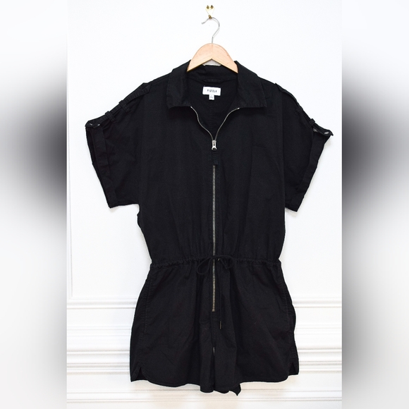 Pistola Meg Zip Front Romper Black Short Sleeve Drawstring Waist Slouchy Size L - Picture 2 of 16